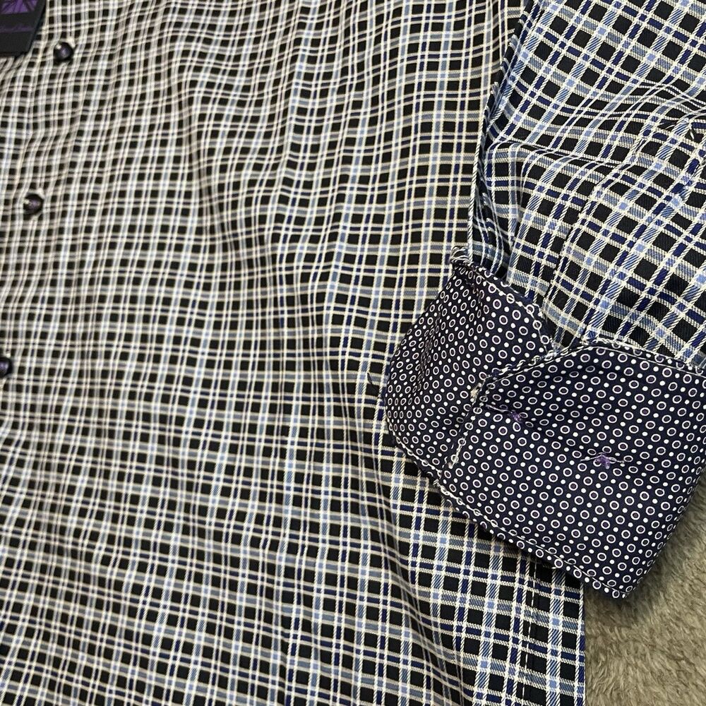 Michelsons London Dress Shirt Men's Large Navy Twill Check Long-Sleeve Contrast - Picture 6 of 11